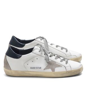 Golden Goose Super-Star Low Top, Size 37 in White/Ice/Navy